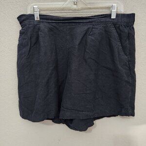 A New Day Womens Black Linen Blend Elastic Waist Shorts L Casual